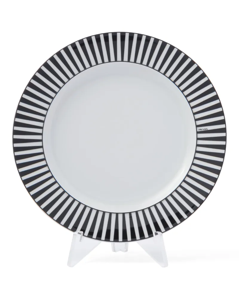 Prada Set Mit Zwei Desserttellern Aus Porzellan – Stripes, , Weiss/schwarz Weiss