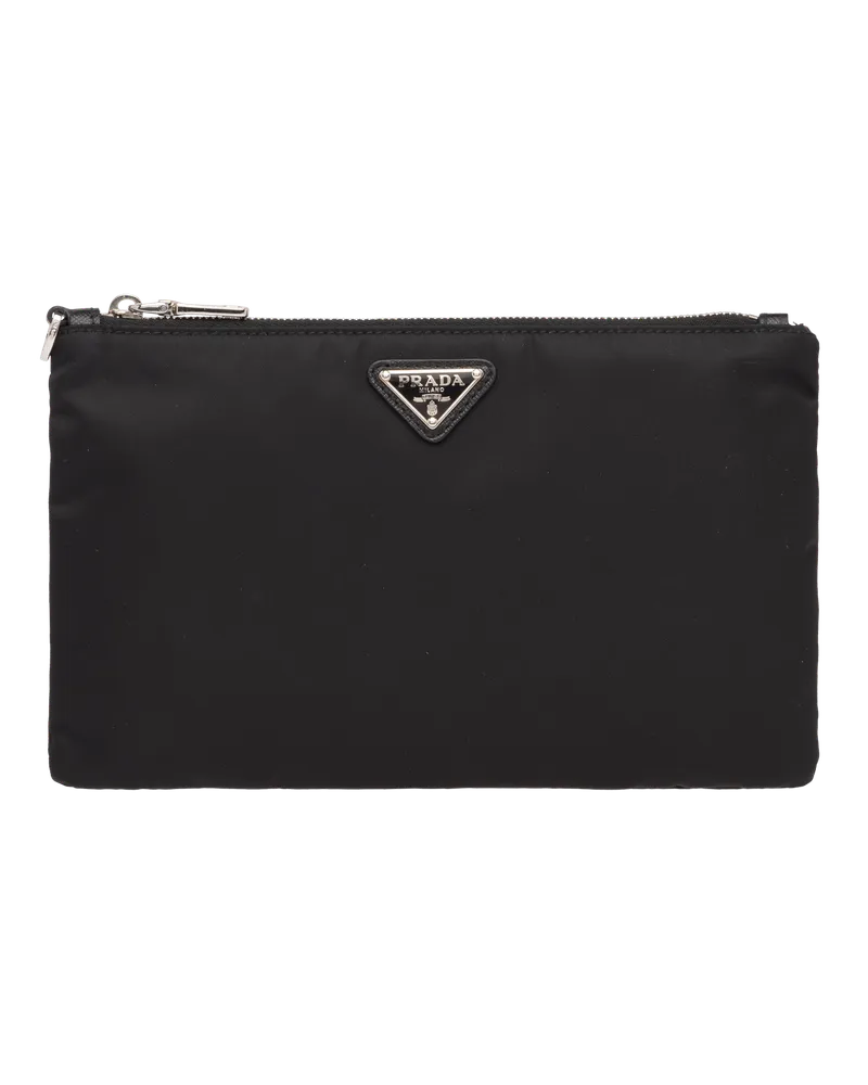 Prada Pouch aus Re-Nylon und Saffiano-Leder Schwarz