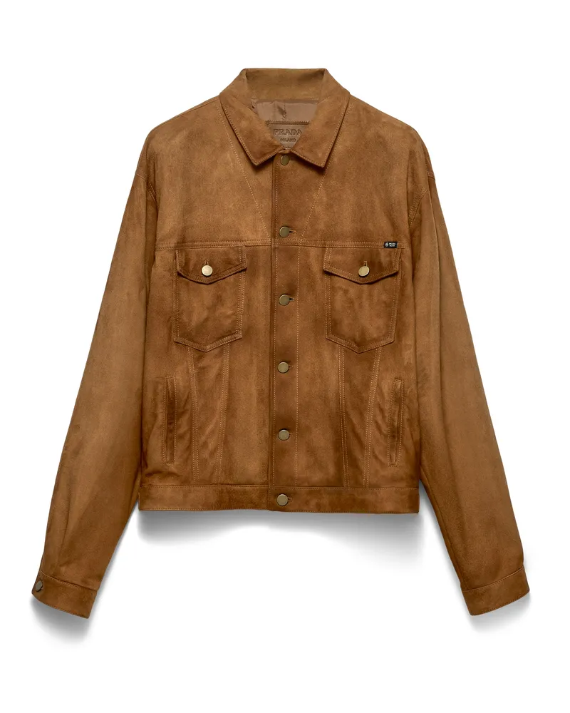 Prada Jacke Aus Wildleder, Herren, Tabak, Größe Tabak