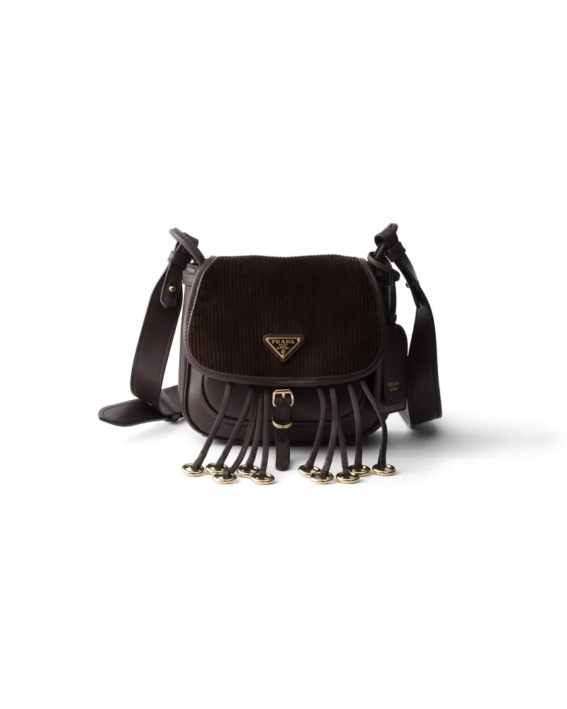 Prada Corsaire Mini-schultertasche Aus Cord Und Leder, Damen, Ebenholz Ebenholz