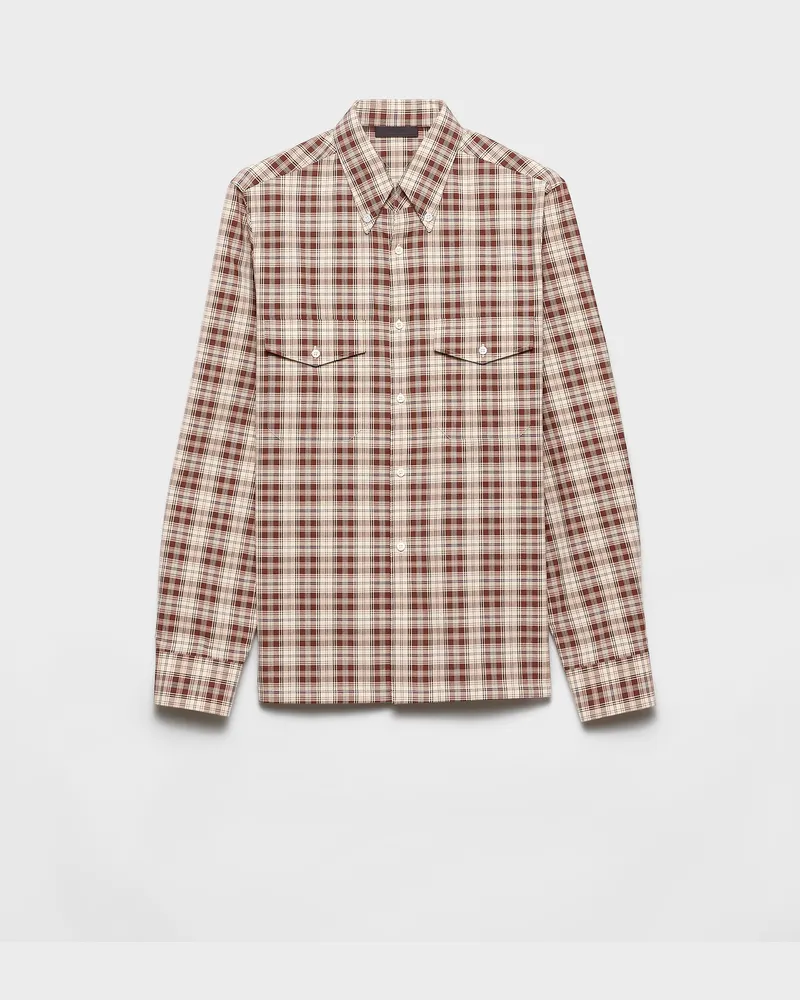 Prada Hemd mit Button-Down-Kragen aus Baumwoll-Karo Elfenbein