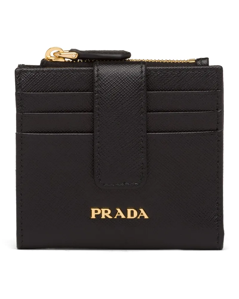 Prada Kleine Geldbörse Aus Saffiano-leder, Damen, Schwarz/hibiskus Schwarz