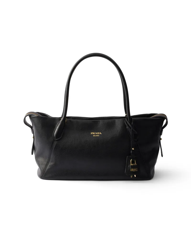 Prada Große Tote Bag Aus Leder, Damen, Schwarz Schwarz