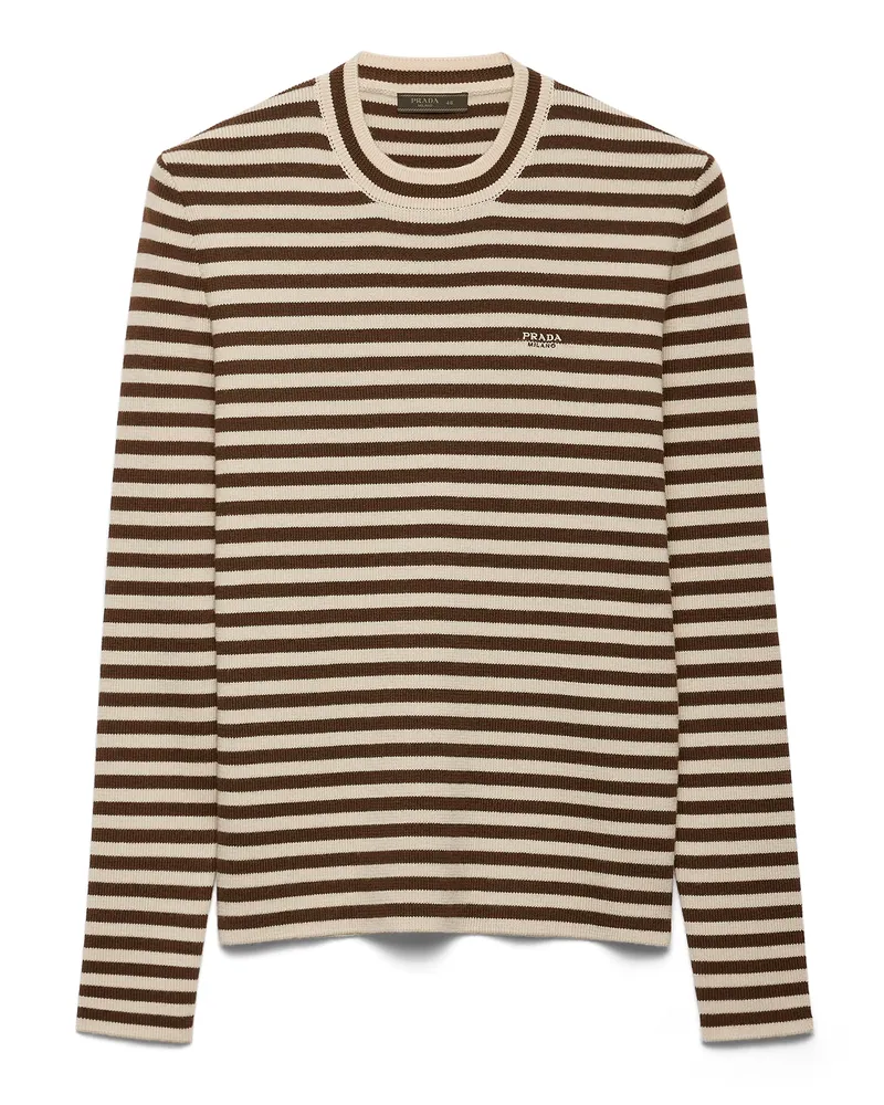 Prada Rundhalspullover Aus Superfine-wool, Herren, Creme, Größe Creme