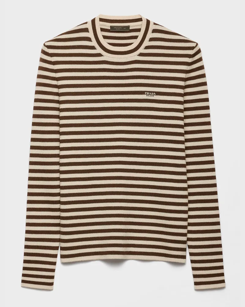 Prada Rundhalspullover aus Superfine-Wool Creme