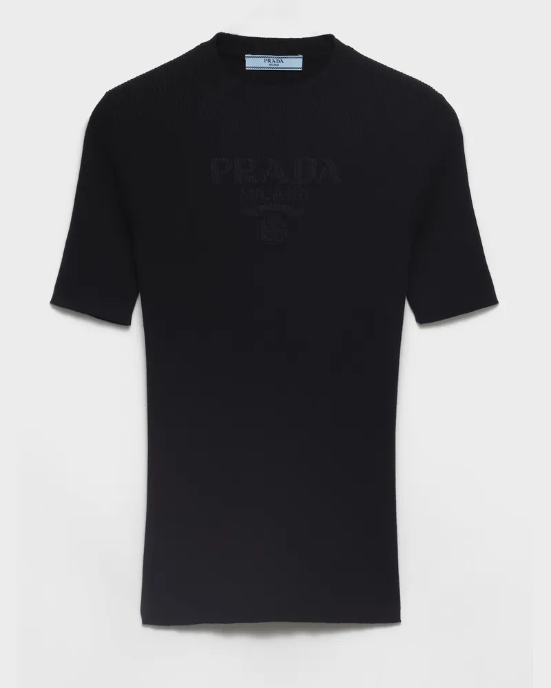 Prada Rundhalspullover aus Baumwolle Schwarz