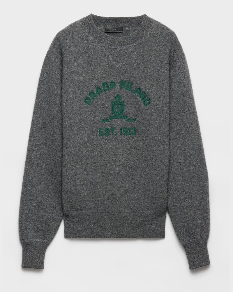 Prada Rundhalspullover aus Kaschmir Schiefergrau