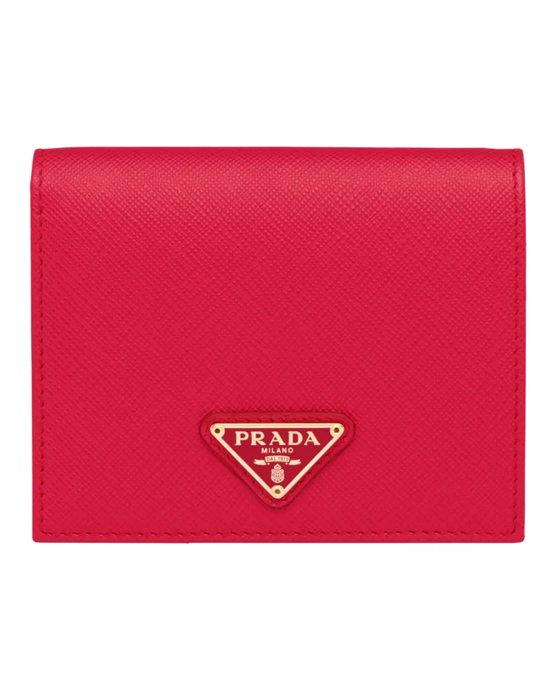 Prada Kleines Portemonnaie Aus Saffiano Leder, Damen, Feuerrot Feuerrot