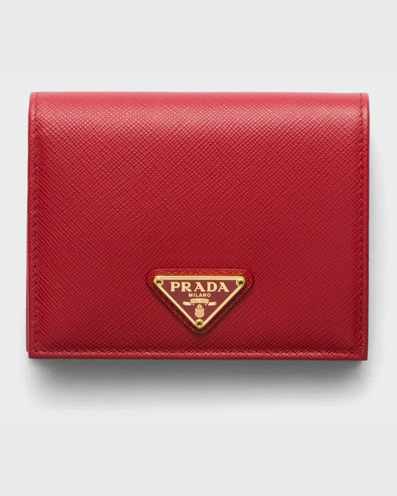 Prada Kleines Portemonnaie aus Saffiano Leder Feuerrot