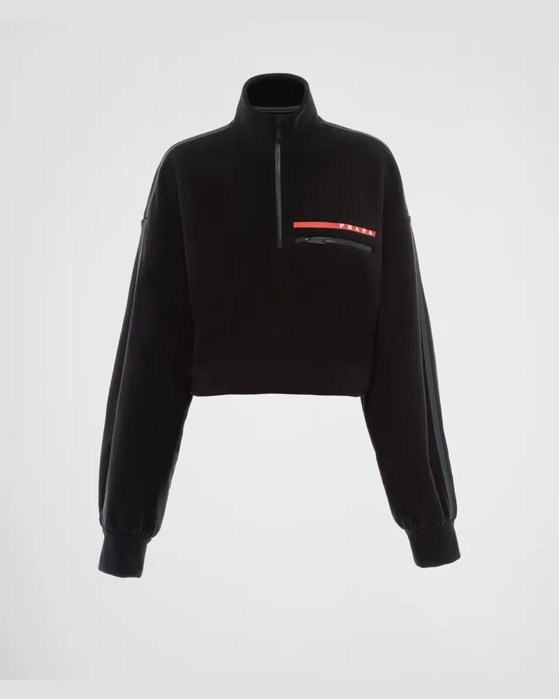 Prada Kurzes Sweatshirt aus recyceltem technischem Fleece Schwarz