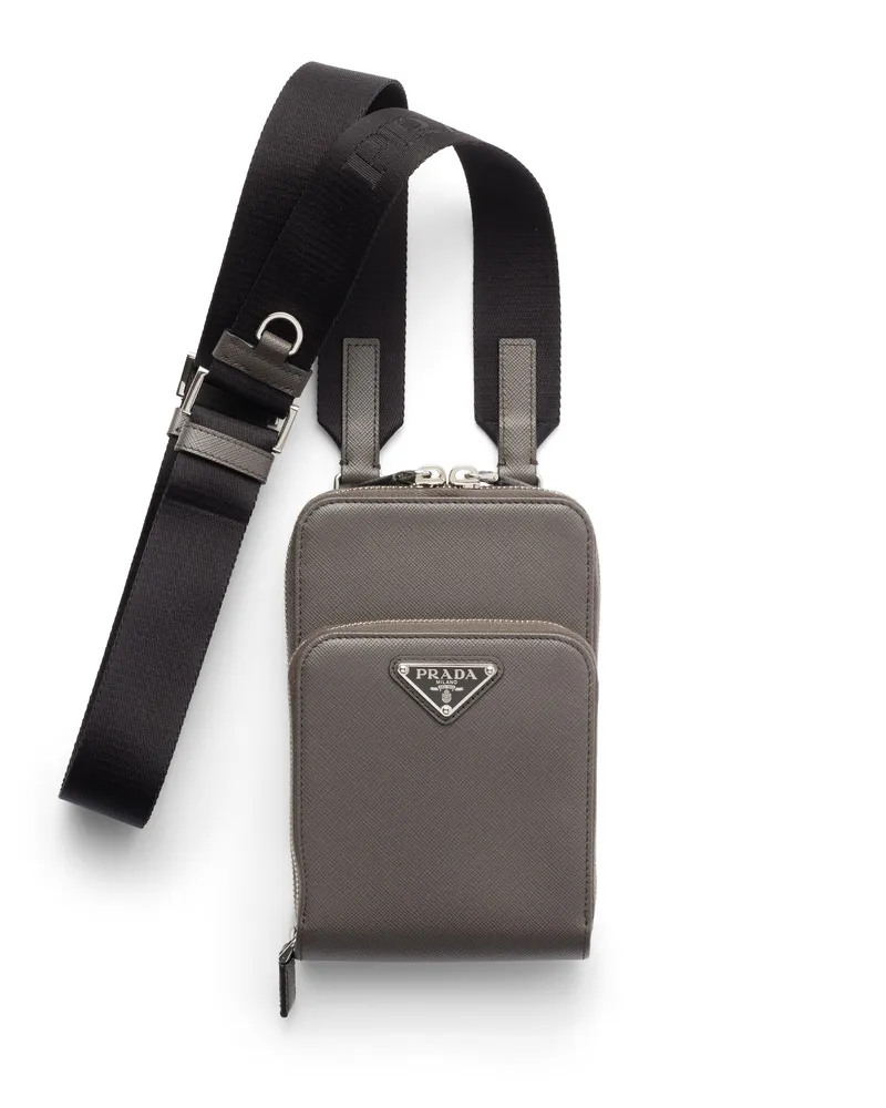Prada Smartphone-hülle Aus Saffiano-leder, Herren, Rauchgrau Rauchgrau