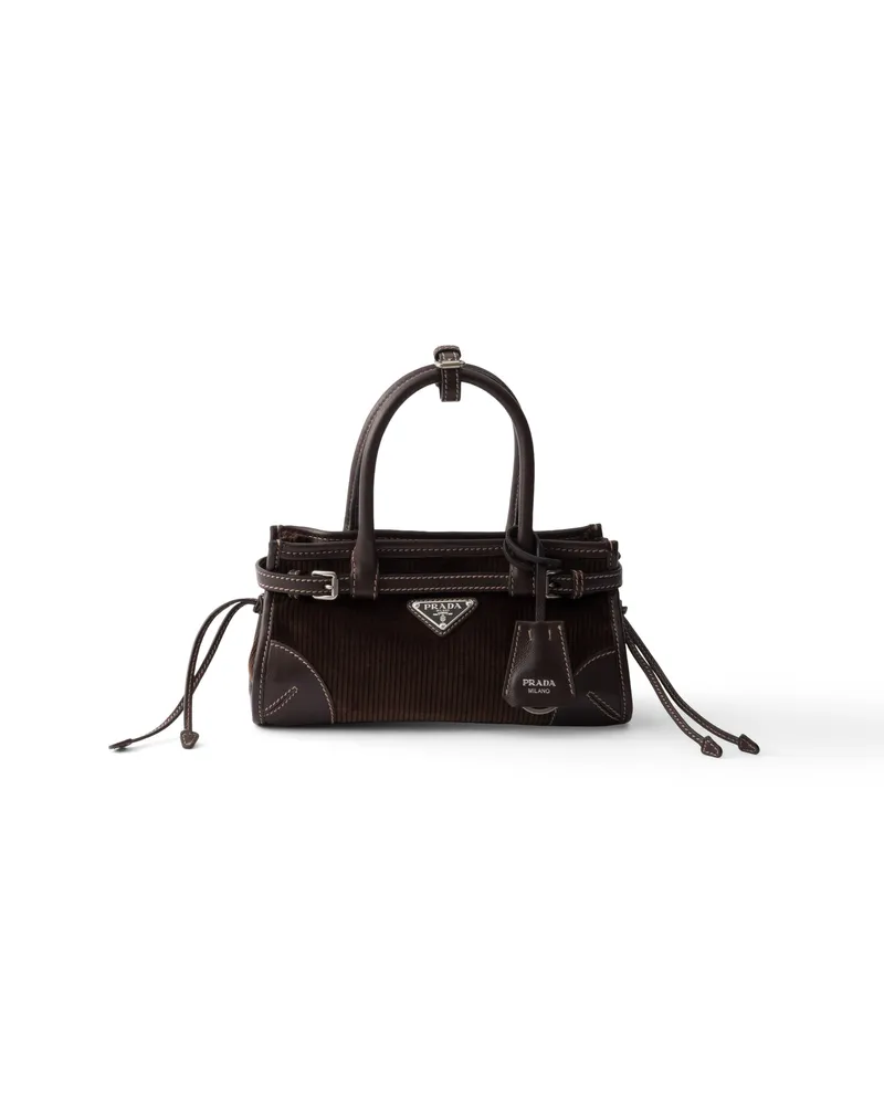 Prada Bonnie Handtasche Aus Cord Und Leder, Klein, Damen, Ebenholz Ebenholz