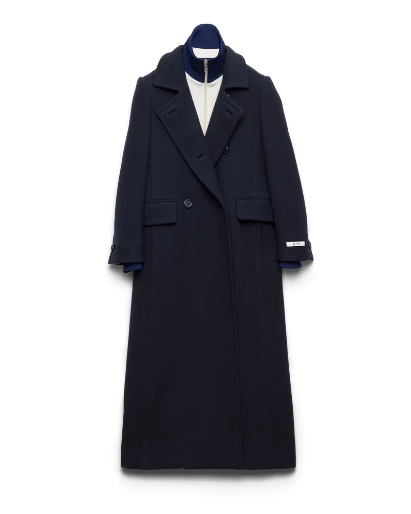 Prada Einreihiger Mantel Aus Natté-stoff, Damen, Blau, Größe Blau