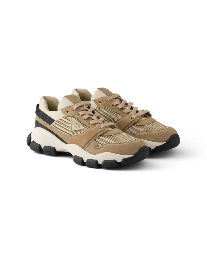 Prada Sneaker Aus Netzgewebe Und Veloursleder, Damen, Wüstenbeige, Größe Wüstenbeige