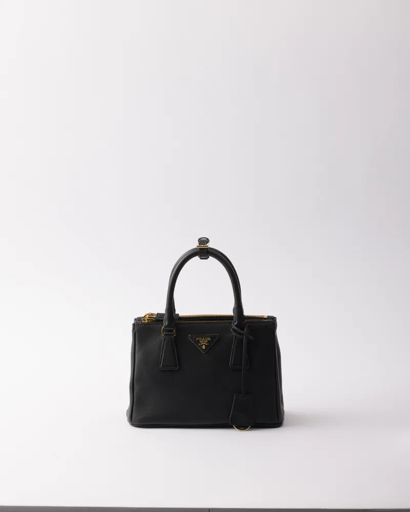 Prada Kleine  Galleria Tasche Aus Leder, Damen, Schwarz Schwarz
