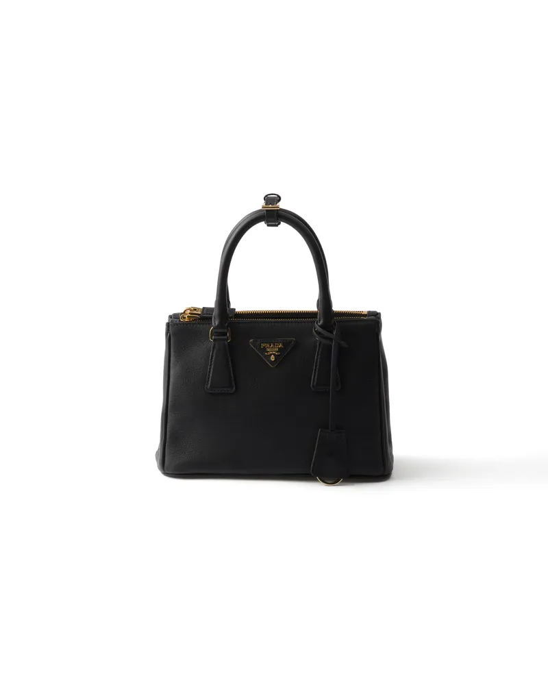 Prada Kleine  Galleria Tasche Aus Leder, Damen, Schwarz Schwarz