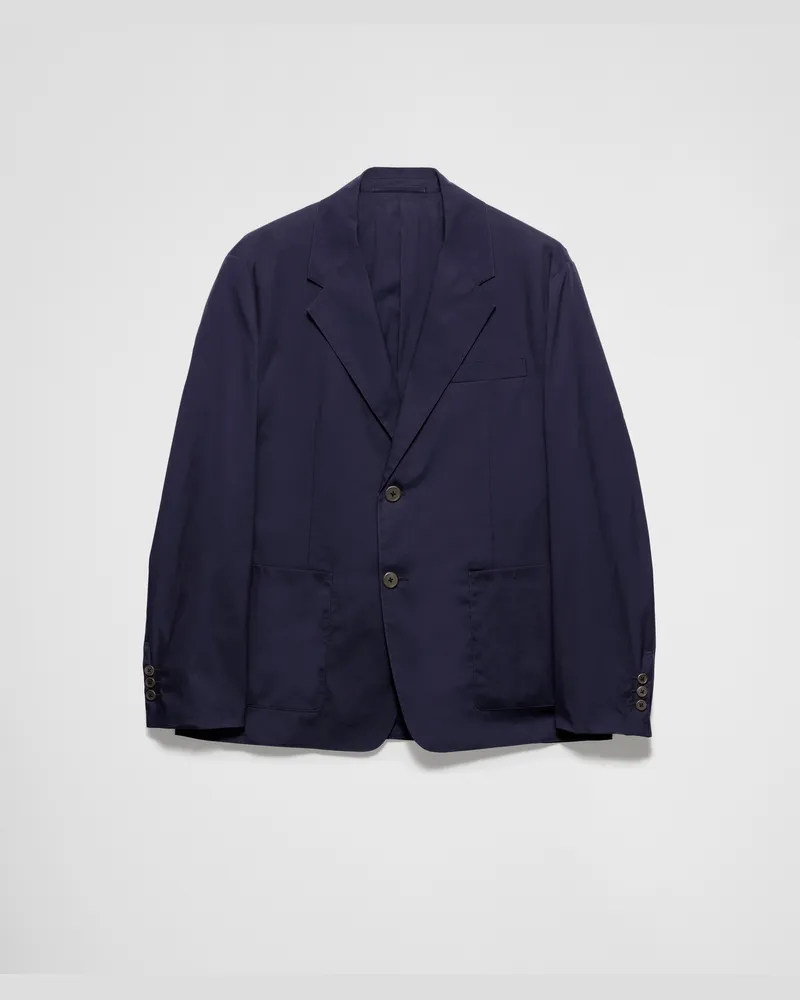 Prada Einreihige Jacke aus Baumwollmischung Tintenblau