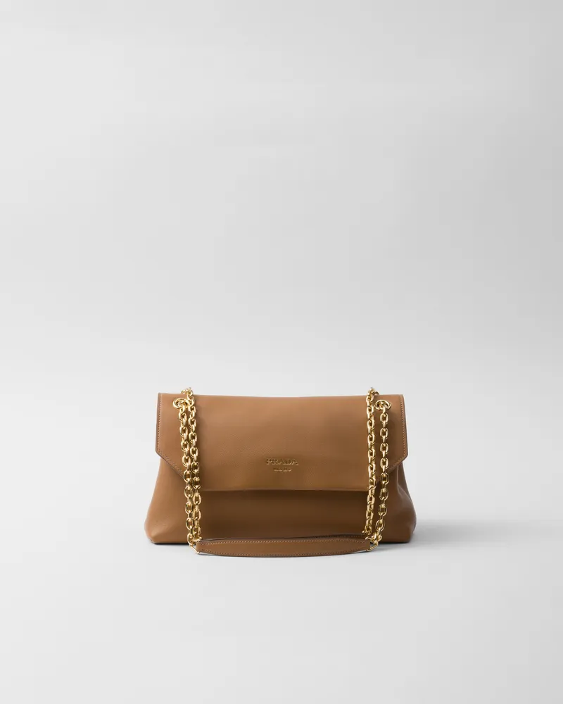 Prada Doux Medium Schultertasche aus Leder Karamell