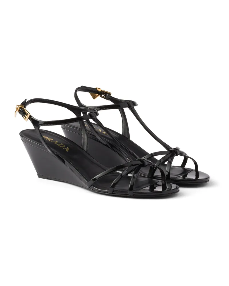 Prada Sandalen Aus Lackleder, Damen, Schwarz, Größe Schwarz