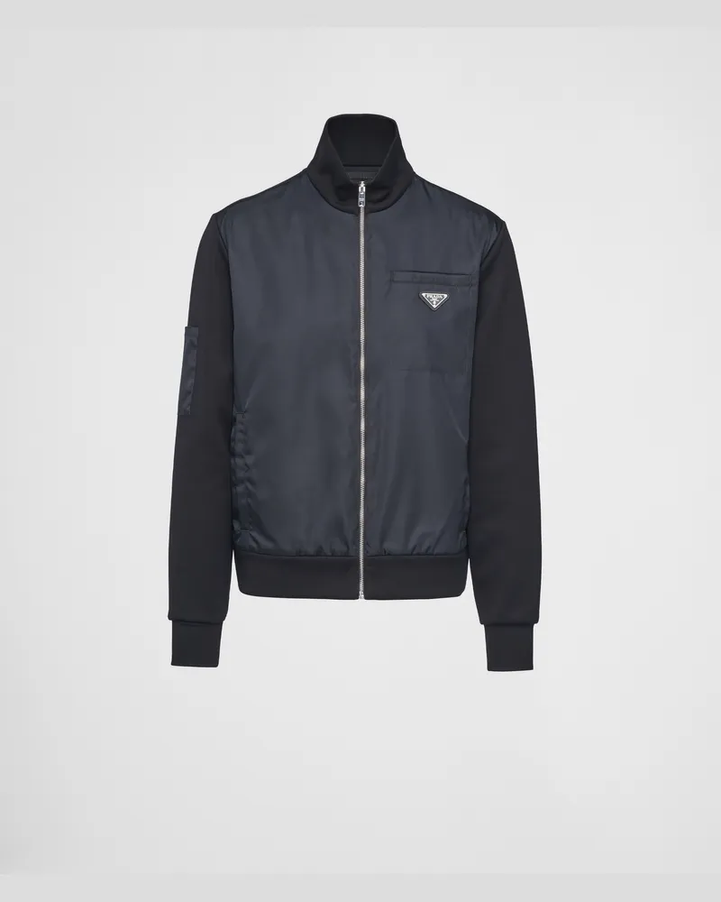 Prada Sweatshirt mit Details aus Re-Nylon Schwarz