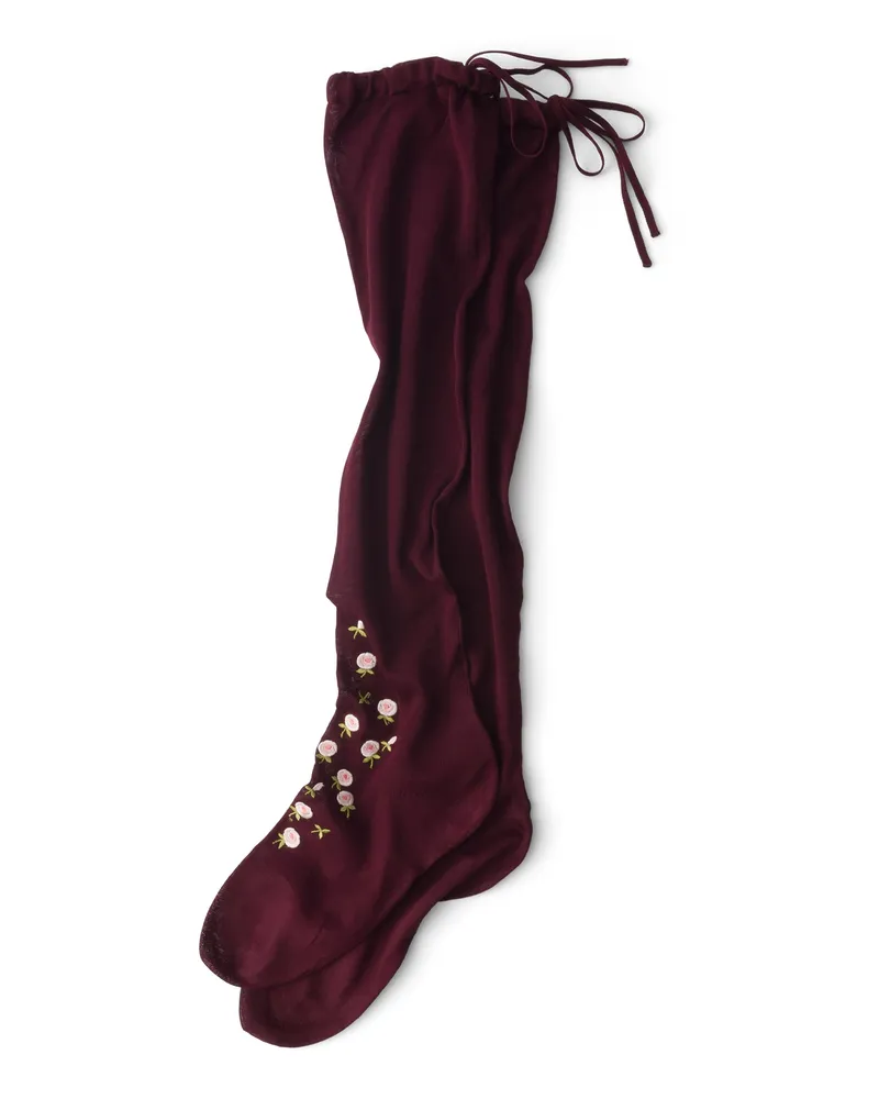 Prada Bestickte Overknee-socken Aus Baumwolle, Damen, Amaranthrot, Größe Amaranthrot