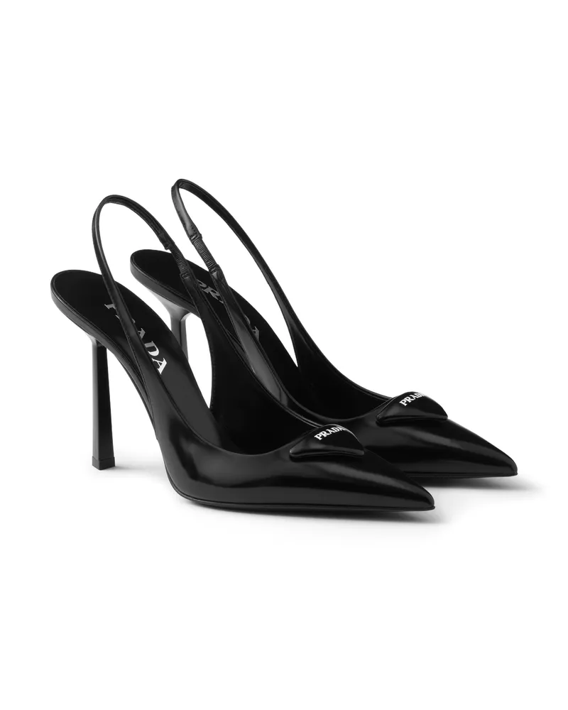 Prada Slingback-pumps Aus Gebürstetem Leder, Damen, Schwarz, Größe Schwarz