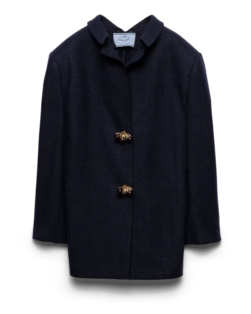 Prada Jacke Aus Shetlandwolle Mit Schmuckknöpfen, Damen, Blau, Größe Blau