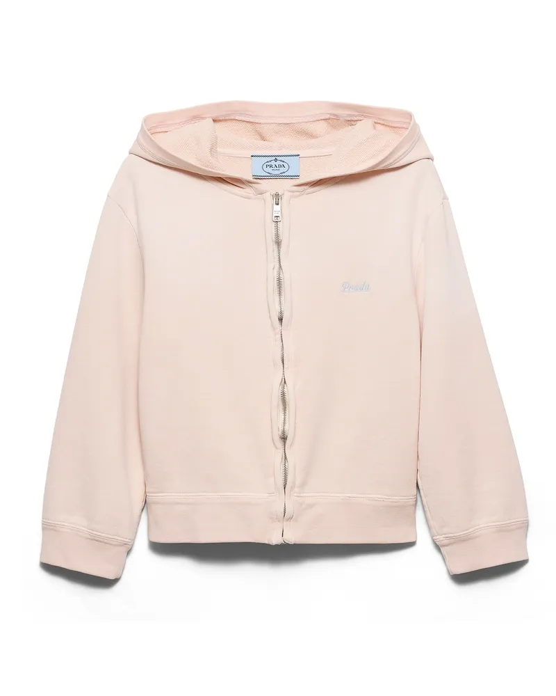 Prada Kapuzenjacke Mit Reißverschluss Aus Baumwollfleece , Damen, Rosa, Größe Rosa