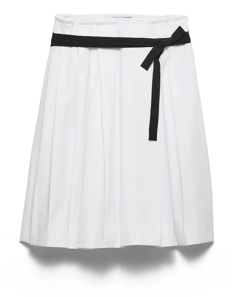 Prada Rock Aus Gabardine Mit Gürtel, Damen, Weiss, Größe Weiss