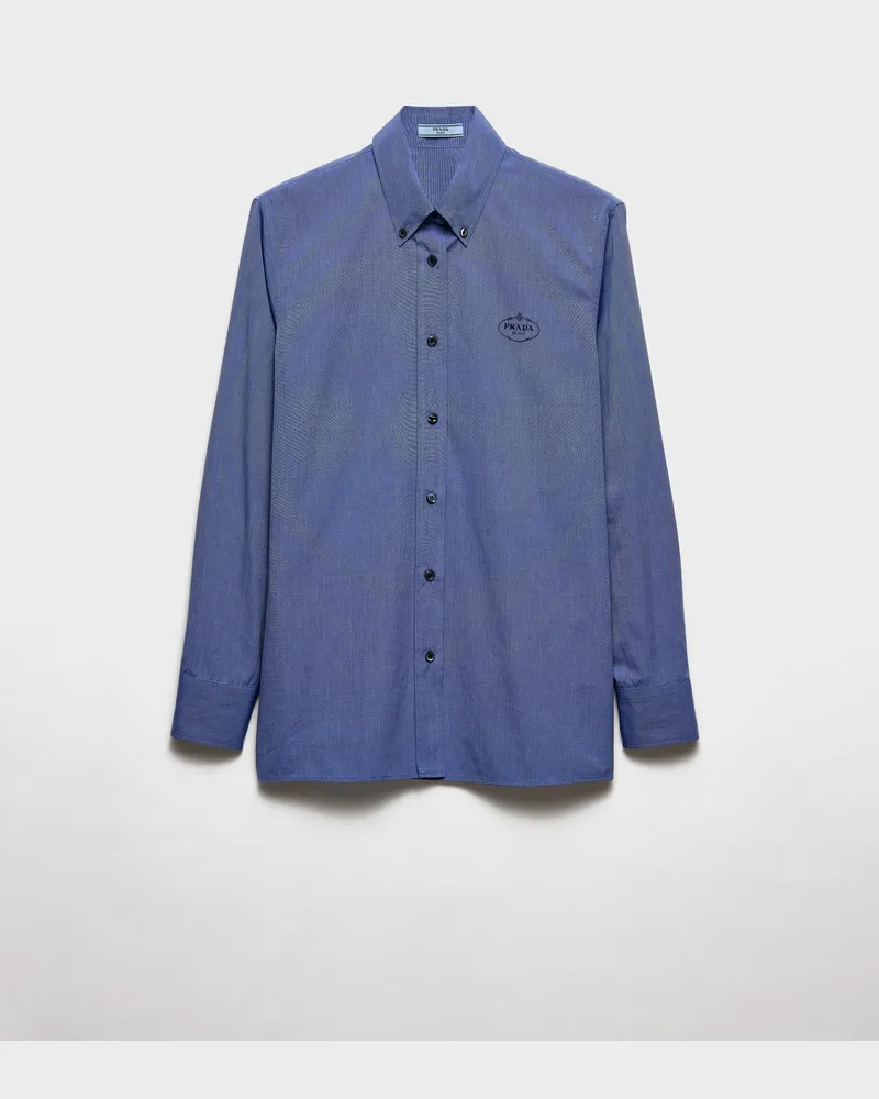 Prada Fil-à-Fil-Hemd mit Stickerei Ostseeblau