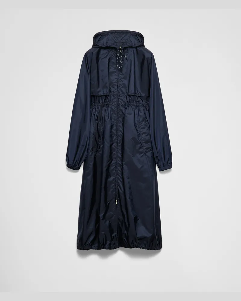 Prada Langer Regenmantel aus leichtem Re-Nylon Blau