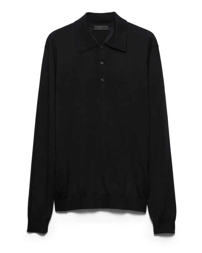 Prada Poloshirt Aus Kaschmir Und Seide, Herren, Schwarz, Größe Schwarz