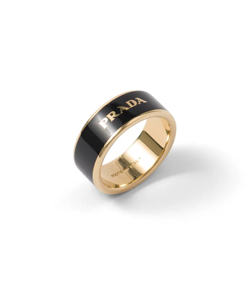 Prada Ring Aus Emailliertem Metall, Damen, Schwarz/gold, Größe Schwarz