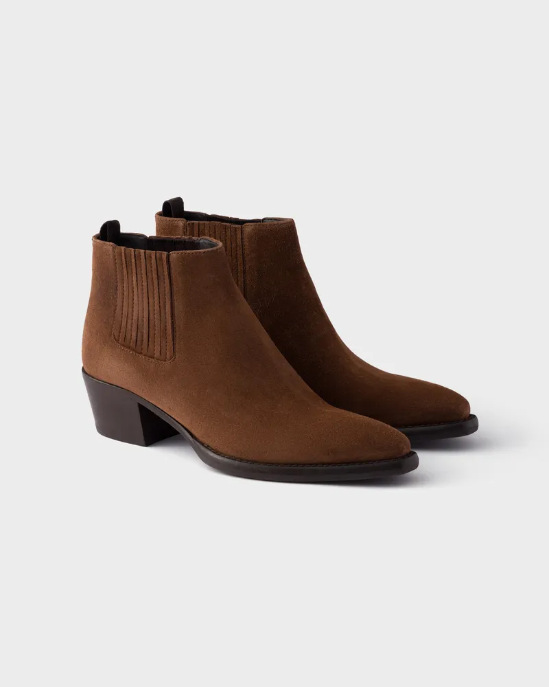 Prada Stiefeletten aus Wildleder Kakaobraun