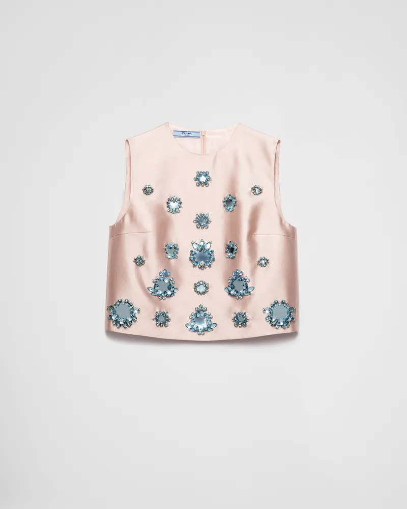 Prada Besticktes Top aus Seide und Wolle Alabasterrosa