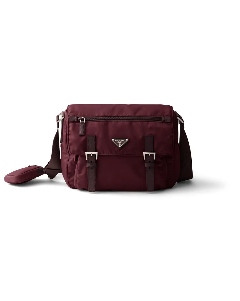 Prada Schultertasche Aus Re-nylon, Damen, Burgunderrot Burgunderrot