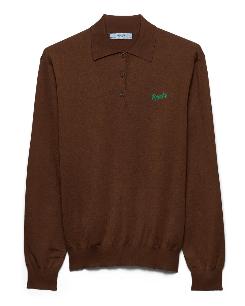 Prada Poloshirt Aus Seide, Damen, Tabak/wiese, Größe Tabak