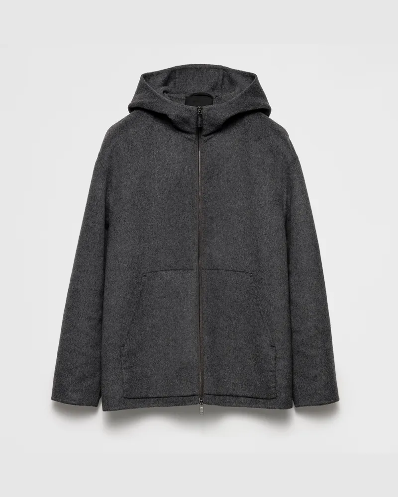 Prada Kapuzenjacke aus Wolle Schiefergrau