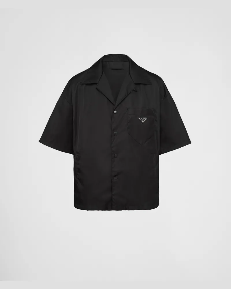 Prada Kurzärmliges Hemd Aus Re-nylon, Herren, Schwarz, Größe Schwarz
