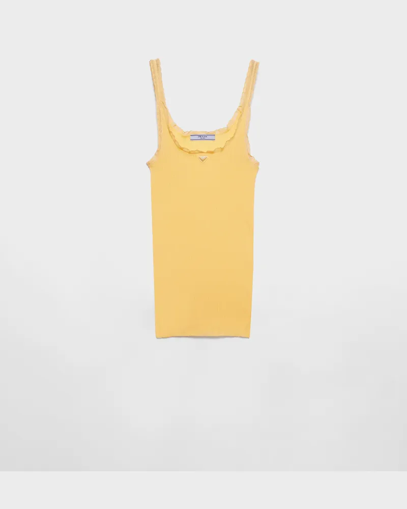 Prada Top aus gerippter Baumwolle Gelb