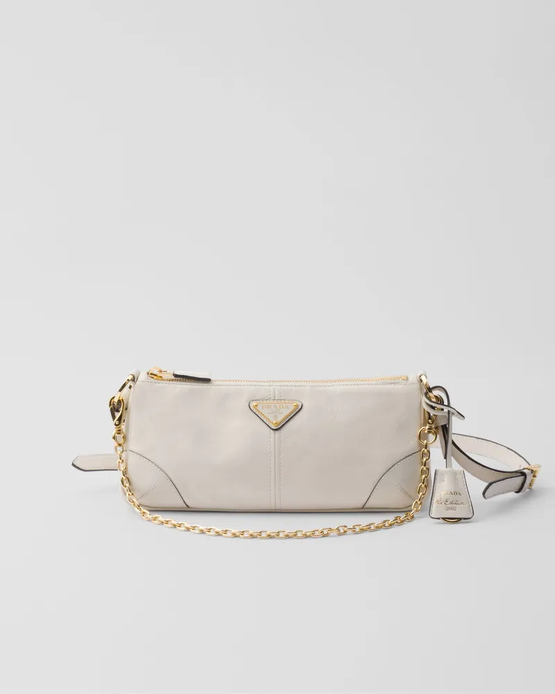 Prada Re-Edition 2002 Mittelgroße Schultertasche aus Leder Weiss