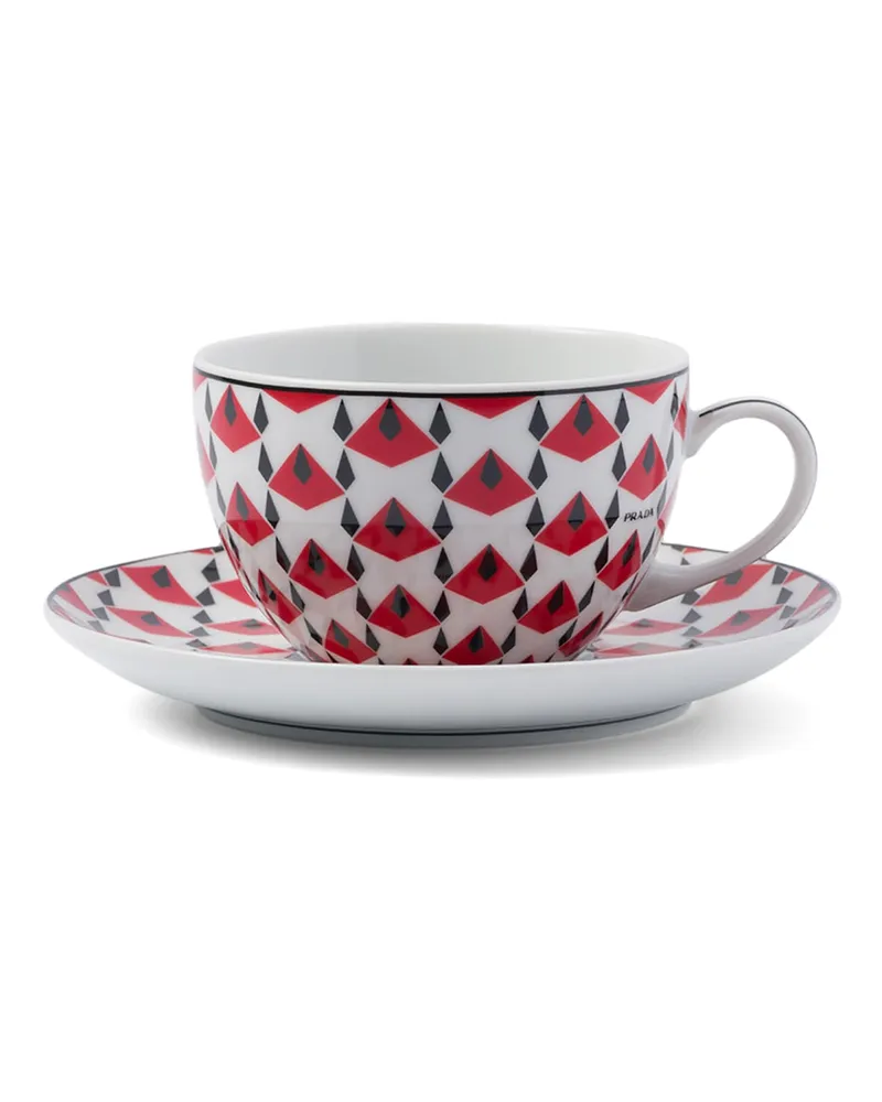 Prada Set Mit Zwei Cappuccinotassen Aus Porzellan – Vienna Red, , Schwarz/rot Schwarz