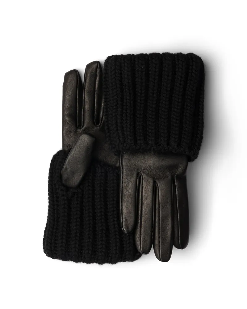 Prada Handschuhe Aus Nappa-leder Und Strick, Damen, Schwarz, Größe 7,5 Schwarz