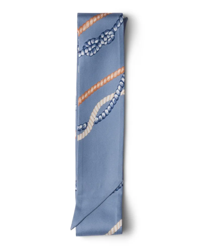 Prada Schmaler Schal Aus Bedrucktem Seidentwill, Damen, Fliegerblau Fliegerblau