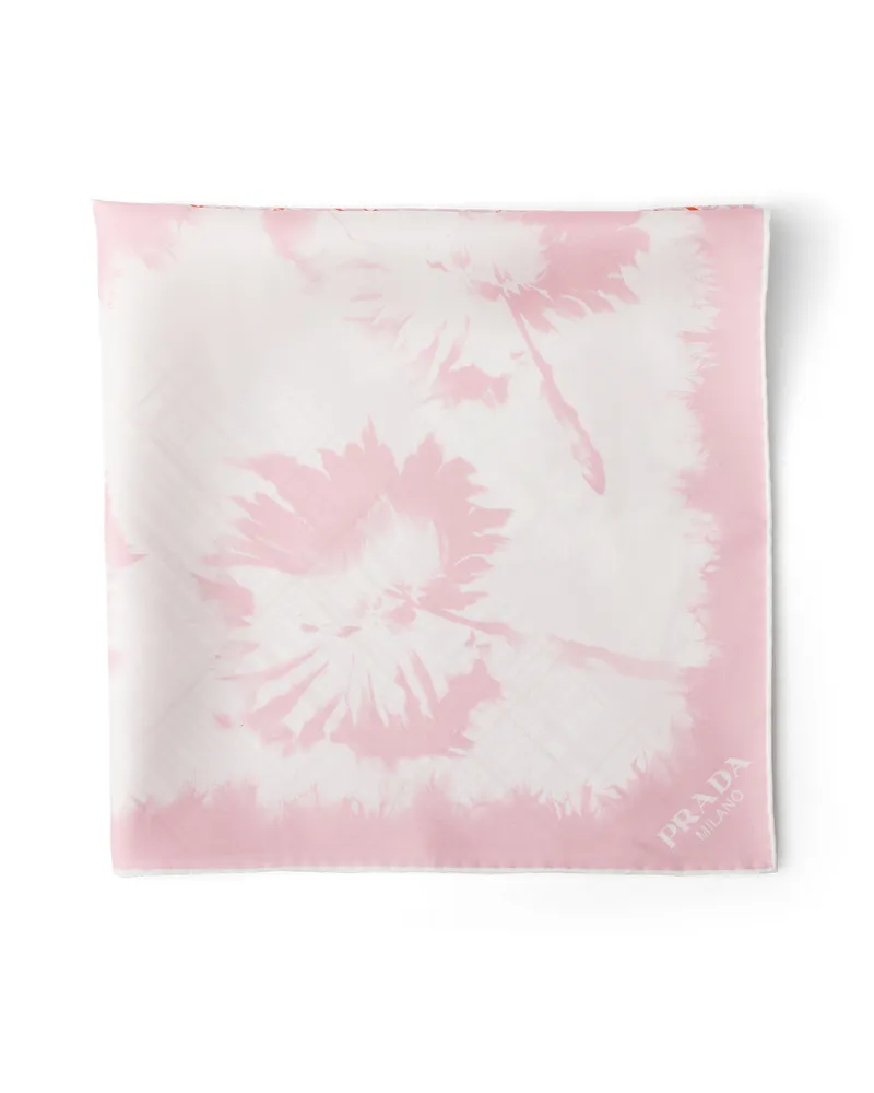 Prada Bedruckter Schal Aus Seiden-twill, 65x65, Damen, Alabaster/talk Alabaster