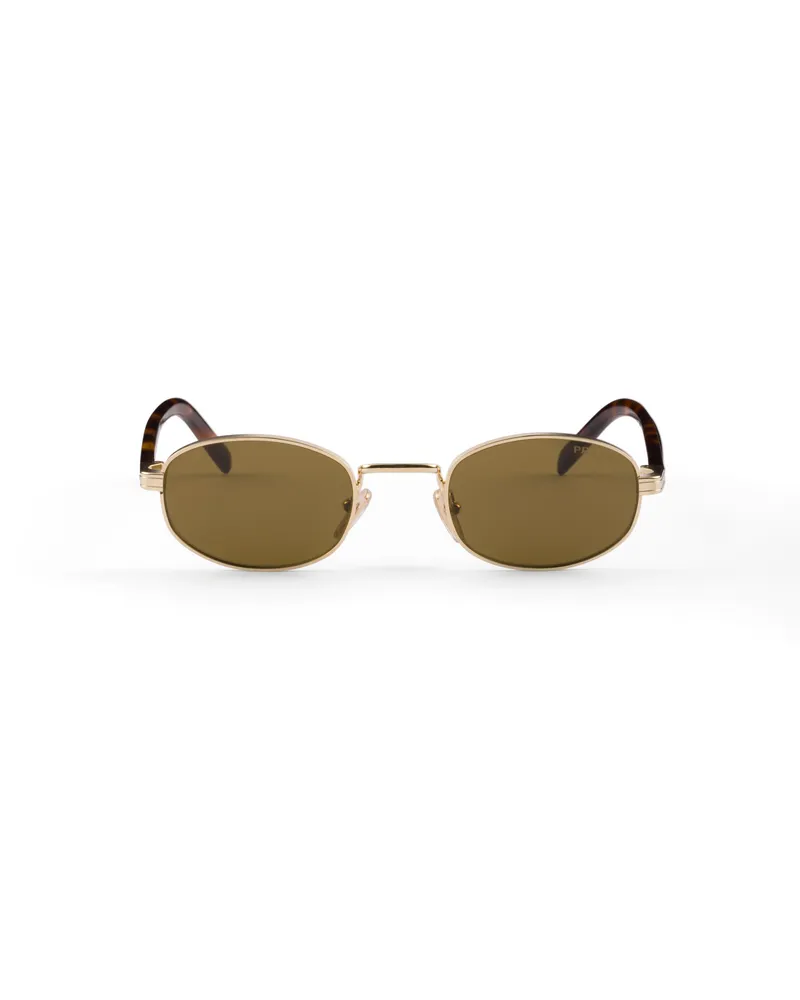 Prada Sonnenbrille Mit Der Ikonischen Plakette Aus Metall, Damen, Lodengrüne Gläser Lodengrüne