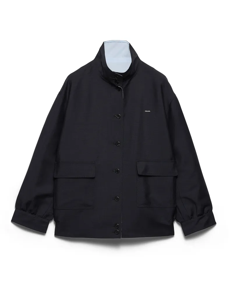 Prada Jacke Aus Kid Mohair Und Popeline, Damen, Blau, Größe Blau