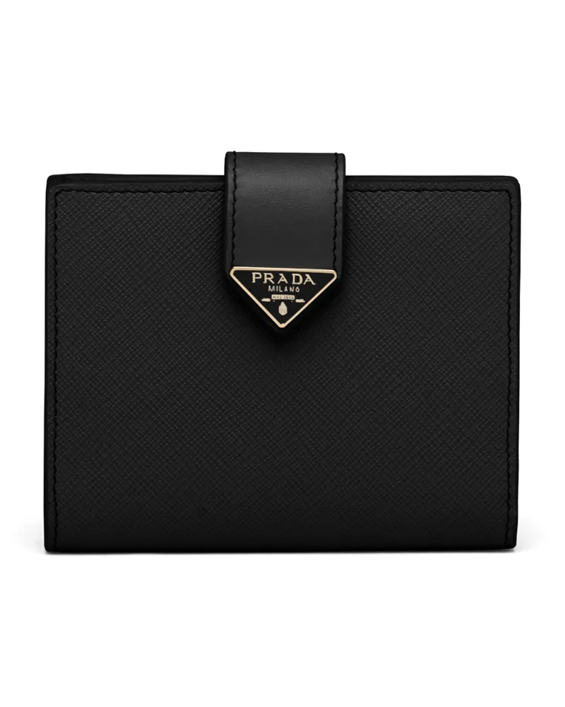 Prada Kleine Geldbörse Aus Saffiano Und Leder, Damen, Schwarz Schwarz