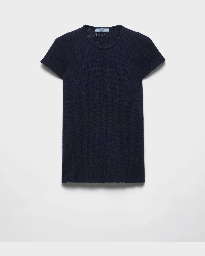 Prada Kurzärmeliger Kaschmirpullover Blau