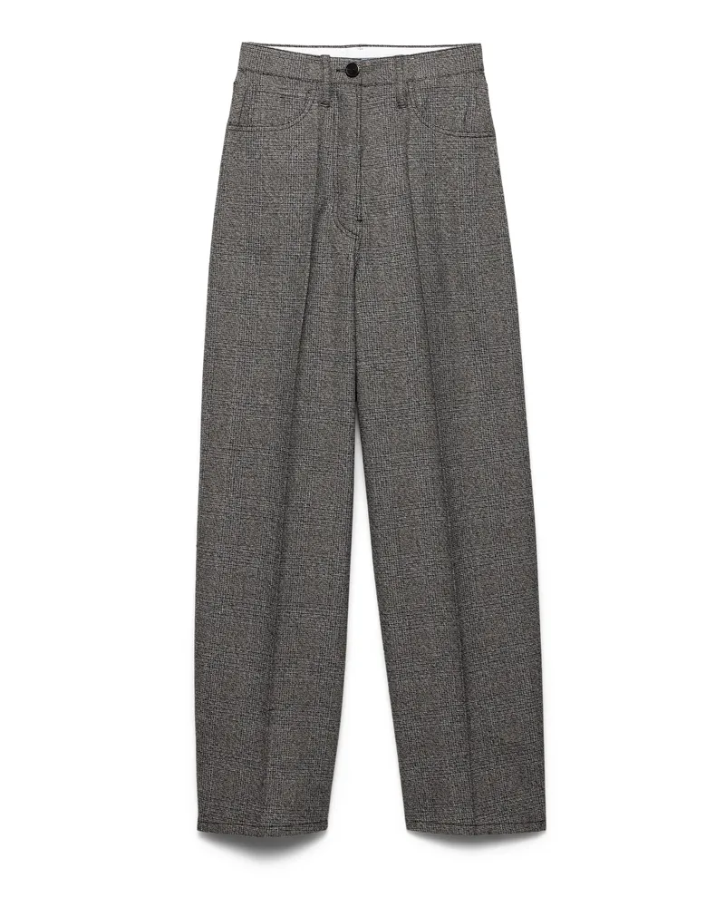 Prada Hose Aus Mouliné-wolle Mit Prince-of-wales-muster, Damen, Schiefergrau, Größe Schiefergrau